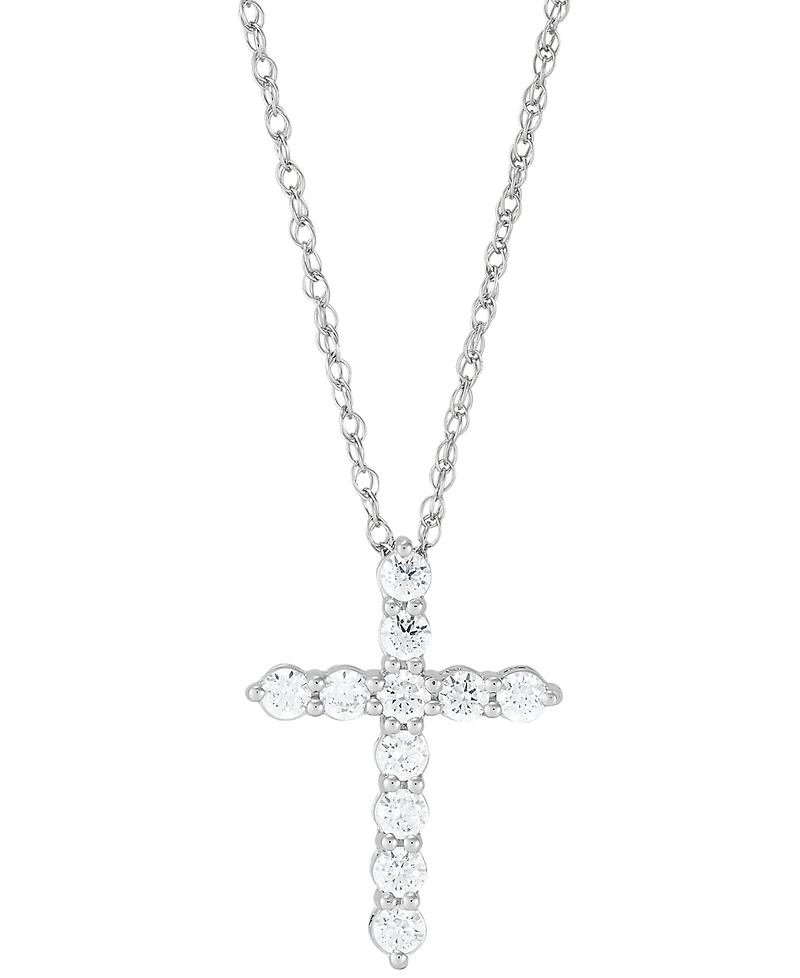 Grown With Love Lab Diamond Cross Pendant Necklace (1 ct. t.w.) 14k White or Yellow Gold, 16" + 2" extender