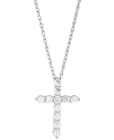 Grown With Love Lab Diamond Cross Pendant Necklace (1 ct. t.w.) 14k White or Yellow Gold, 16" + 2" extender