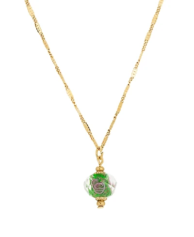 2028 Gold-Tone Green and Pink Flower Bead Necklace