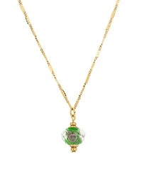 2028 Gold-Tone Green and Pink Flower Bead Necklace