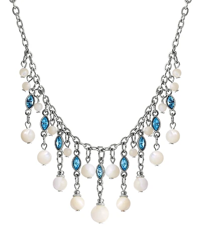 2028 Silver-Tone Aqua and Mother of Pearl Necklace