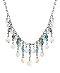 2028 Silver-Tone Aqua and Mother of Pearl Necklace