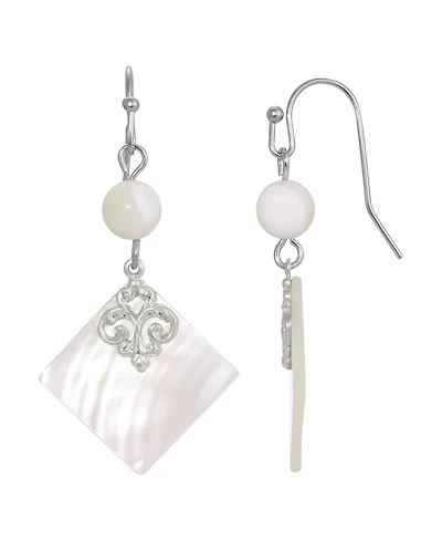 2028 Mother of Imitation Pearl Shell Stone and Bead Drop Earrings