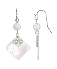 2028 Mother of Imitation Pearl Shell Stone and Bead Drop Earrings