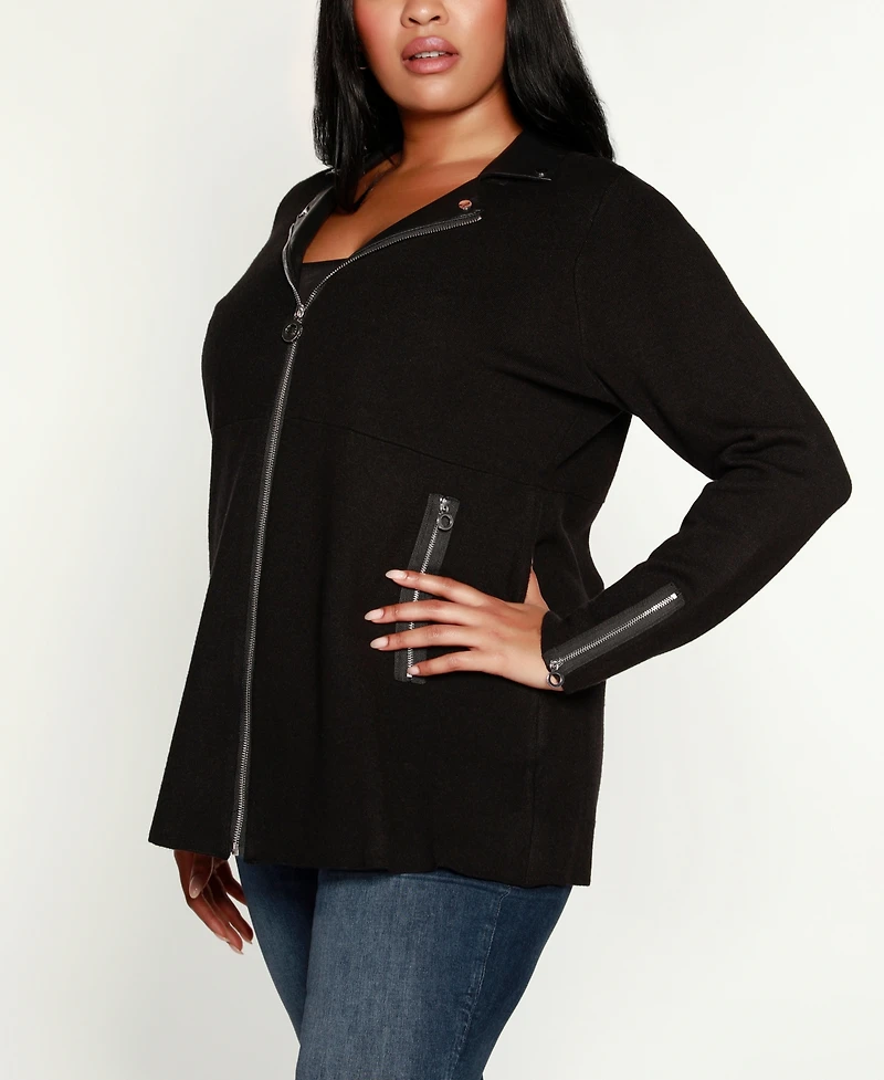 Belldini Plus Black Label Collared Sweater Jacket