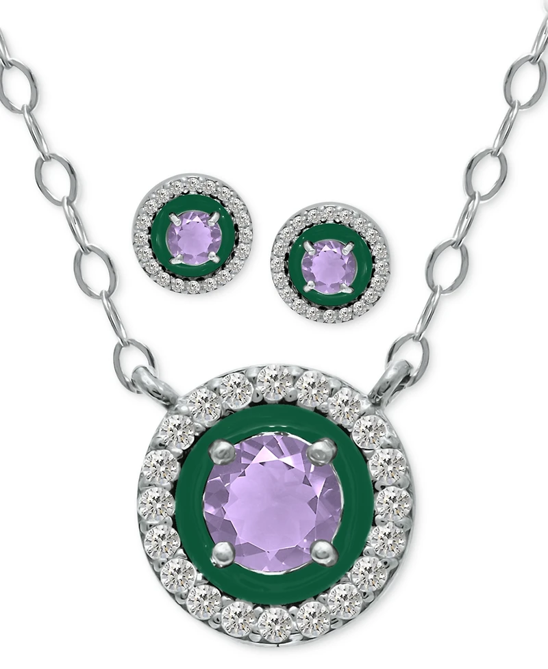 Giani Bernini 2-Pc. Set Blue Topaz, Cubic Zirconia & Enamel Pendant Necklace Matching Stud Earrings (Also Amethyst, Lab-Created Ruby, Lab-Creat