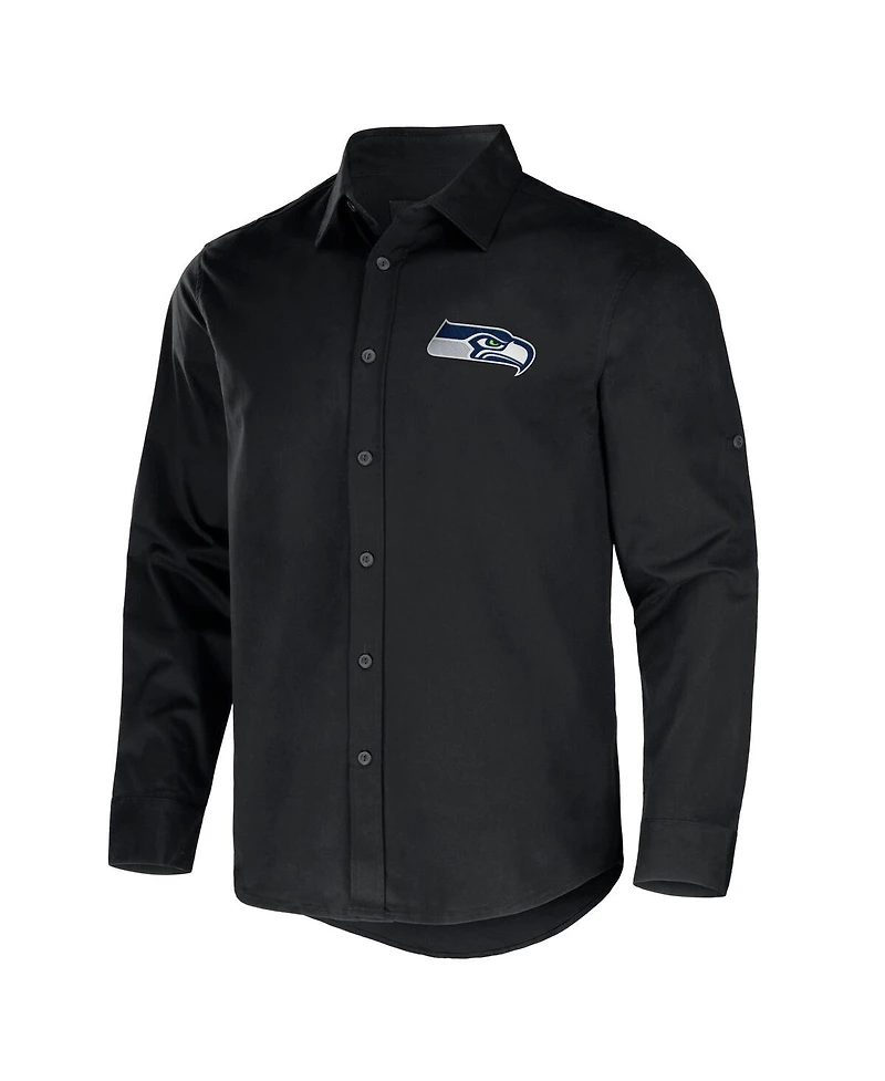 Men's Nfl x Darius Rucker Collection by Fanatics Black Seattle Seahawks Convertible Twill Long Sleeve Button-Up Shirt