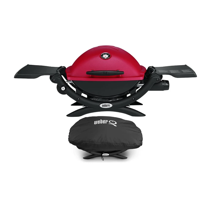 Weber Q 1200 Liquid Propane Grill (Red) With Grill Cover