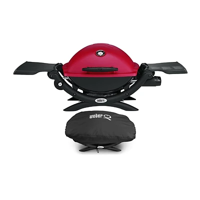 Weber Q 1200 Liquid Propane Grill (Red) With Grill Cover