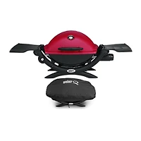 Weber Q 1200 Liquid Propane Grill (Red) With Grill Cover
