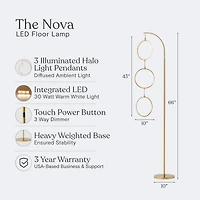 Brightech Nova 74" Dimmable Led Floor Lamp with Hanging Ring Design and Touch Control, Smart Plug Compatible