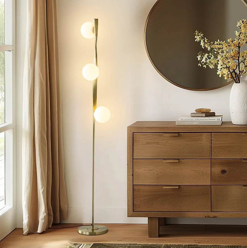 Nola Contemporary Twist Gold Led Floor Lamp with Globe Shades (60")