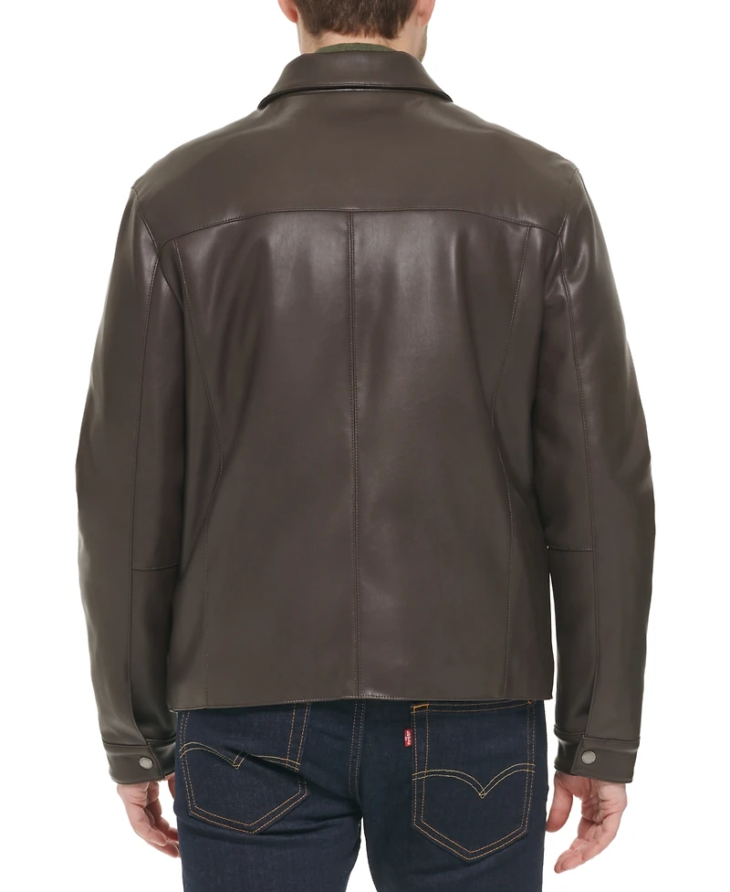 Cole Haan Men's Faux Leather Shirt Jacket