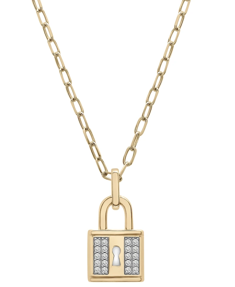 Wrapped Diamond Padlock 18" Pendant Necklace (1/6 ct. t.w.) in 14k Gold-Plated Sterling Silver, Created for Macy's