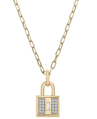 Wrapped Diamond Padlock 18" Pendant Necklace (1/6 ct. t.w.) in 14k Gold-Plated Sterling Silver, Created for Macy's