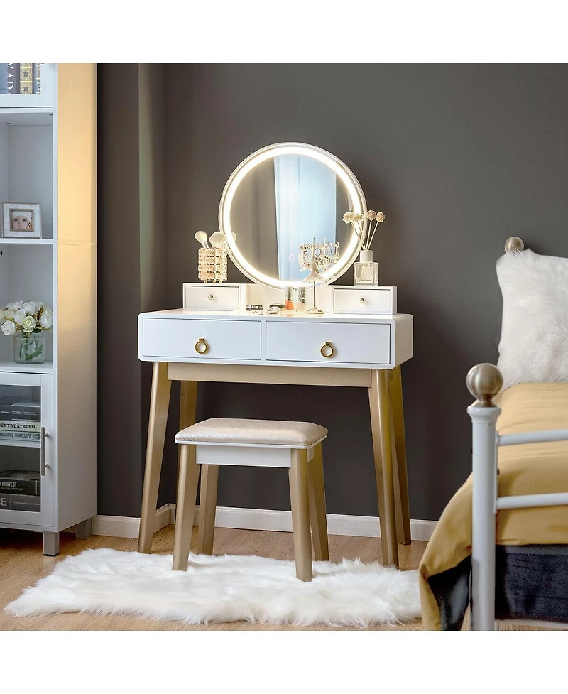Makeup Vanity Table 3 Color Lighting Modes Jewelry Dressing
