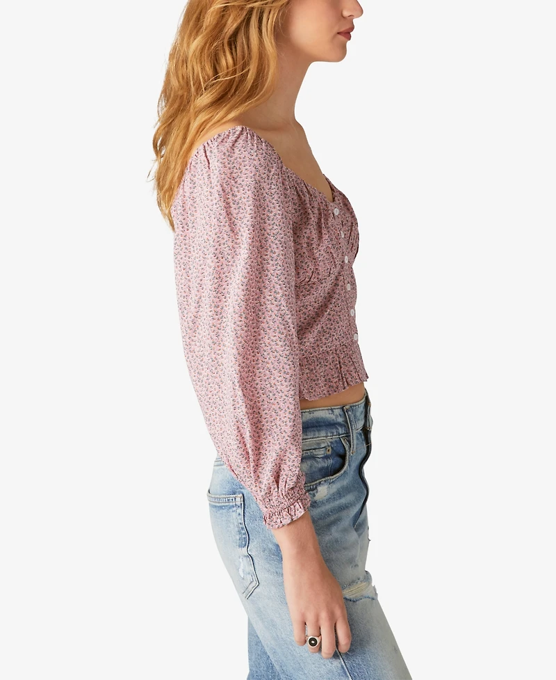 Lucky Brand Women's Floral-Print Smocked Button-Front Top