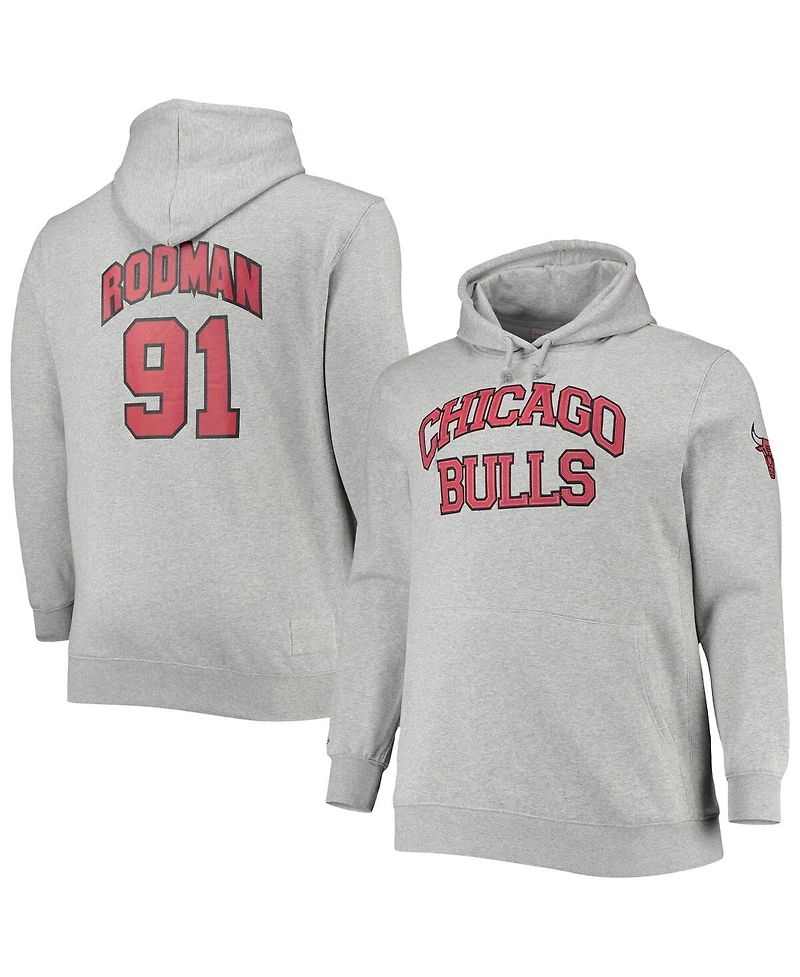 Men's Mitchell & Ness Dennis Rodman Heathered Gray Chicago Bulls Big and Tall Name Number Pullover Hoodie