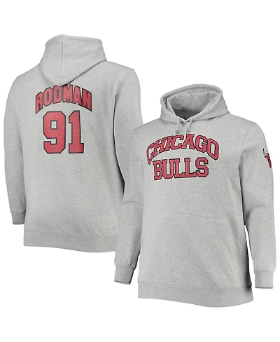Men's Mitchell & Ness Dennis Rodman Heathered Gray Chicago Bulls Big and Tall Name Number Pullover Hoodie