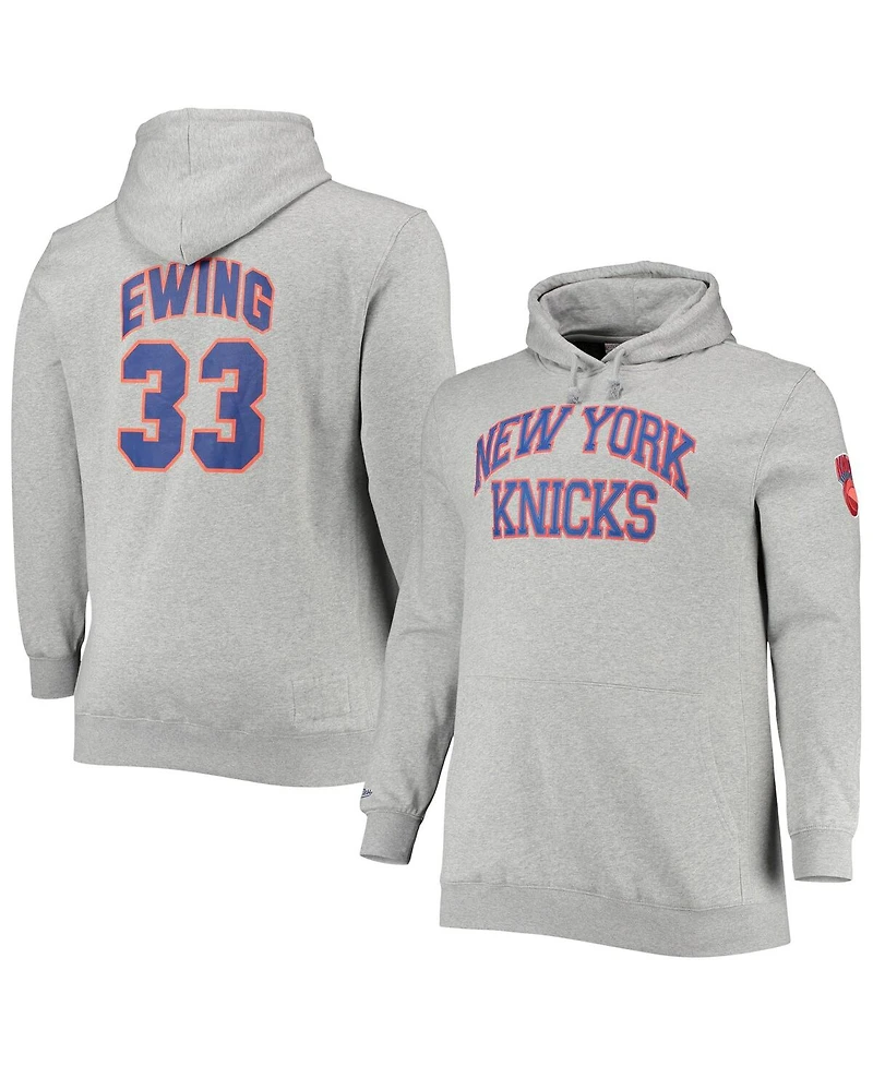 Men's Mitchell & Ness Patrick Ewing Heathered Gray New York Knicks Big and Tall Name and Number Pullover Hoodie