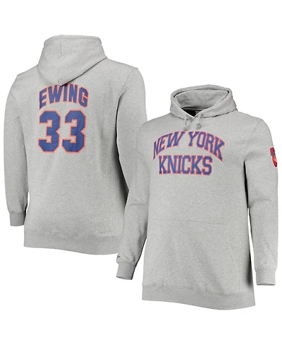 Men's Mitchell & Ness Patrick Ewing Heathered Gray New York Knicks Big and Tall Name and Number Pullover Hoodie