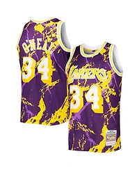 Men's Mitchell & Ness Shaquille O'Neal Purple Los Angeles Lakers 1996-97 Hardwood Classics Marble Swingman Jersey