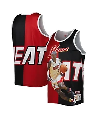 Men's Mitchell & Ness Dwyane Wade Black and Red Miami Heat Sublimated Player Tank Top