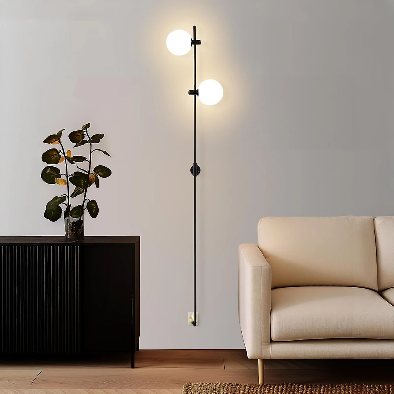 Equinox Modern Wall Plug-In Led Sconce Lamp with Glass Globe Shades (62")