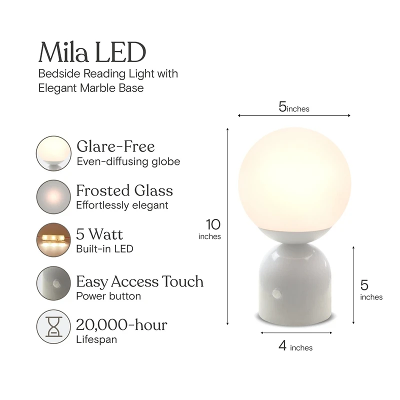 Mila 10" Dimmable Led Table Lamp with Marble Base