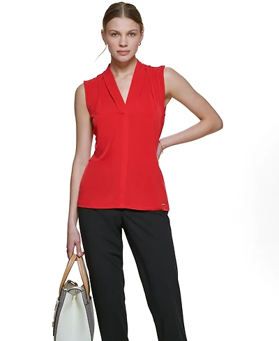Calvin Klein Gathered V-Neck Sleeveless Top