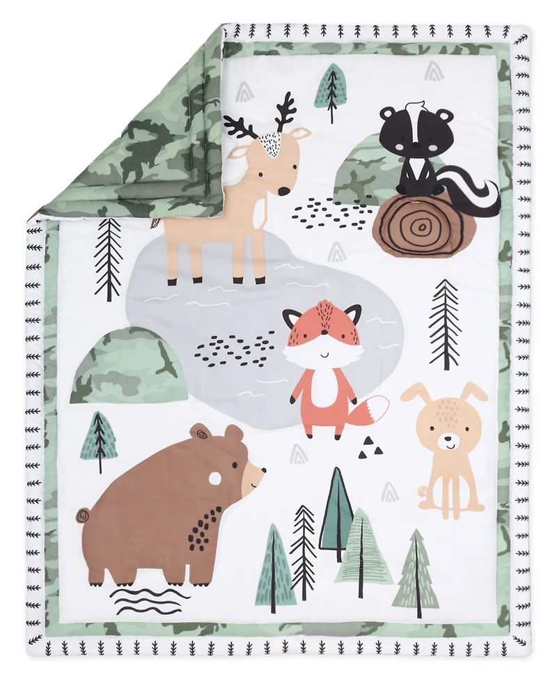 The Peanutshell Woodland Camo Crib Bedding Set for Baby Boys, 3 Piece Nursery Bed Set, Crib Comforter, Fitted Sheet, Crib Skirt