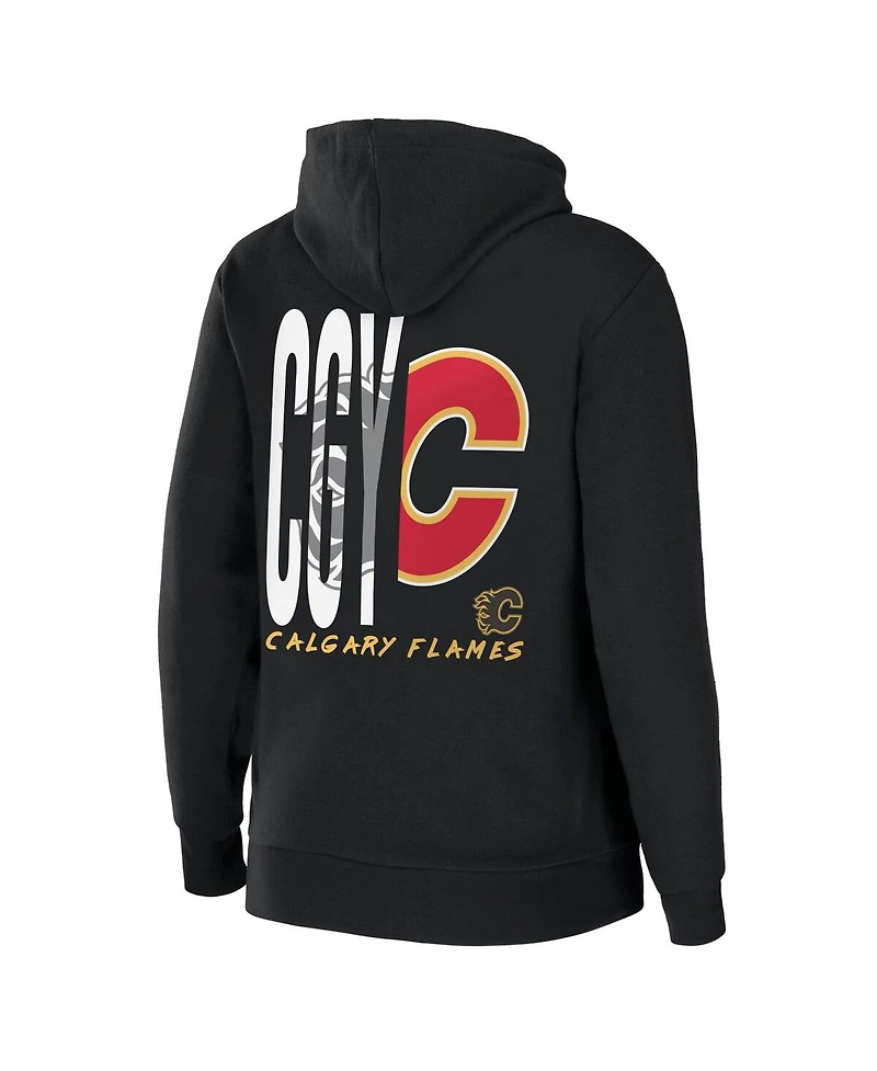Women's Wear by Erin Andrews Black Calgary Flames Sponge Fleece Full-Zip Hoodie