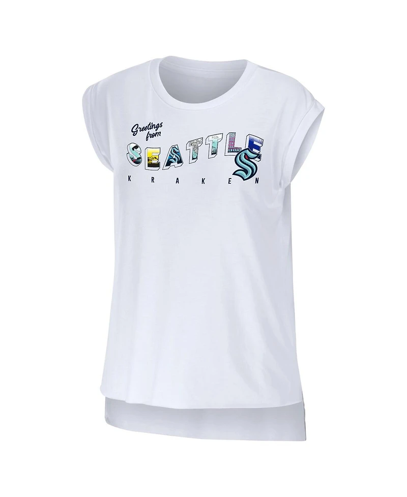 Women's Wear by Erin Andrews White Seattle Kraken Greetings From Muscle T-shirt
