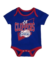 Newborn and Infant Boys Girls Mitchell & Ness Royal, Red La Clippers 3-Piece Hardwood Classics Bodysuits Cuffed Knit Hat Set
