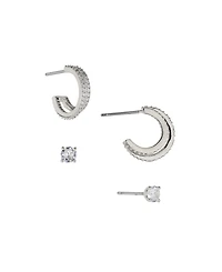 Ava Nadri Small Hoop and Stud Earring in Silver-Tone Brass Set 4 Pieces