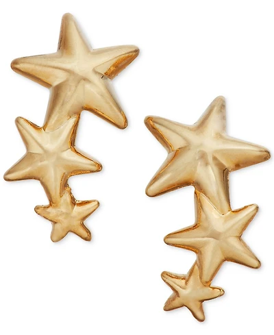 Triple Star Stud Crawler Earrings in 14k Gold