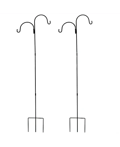 Sunnydaze Decor 84-Inch Outdoor Heavy-Duty Double Shepherd Hook - Black - Set of 2