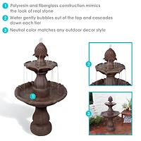 38"H Electric Polyresin and Fiberglass 2-Tier Curved Plinth Outdoor Water Fountain