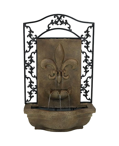 Sunnydaze Decor French Lily 33-Inch Solar Outdoor Wall Water Fountain with Battery Backup, Pump and Panel - Florentine Stone