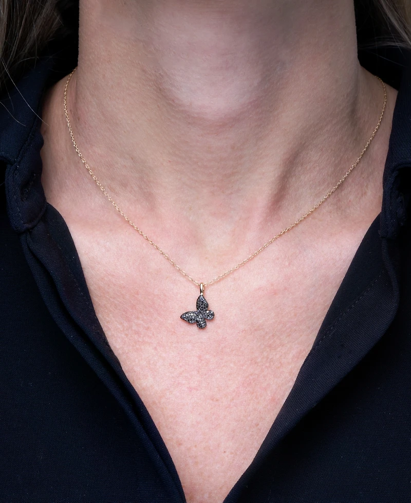 Wrapped Diamond Butterfly Pendant Necklace (1/6 ct. t.w.) 14k Gold (Also Available Black Diamond)