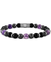 Esquire Men's Jewelry Multi-Stone Beaded Stretch Bracelet in Sterling Silver, Created for Macy's