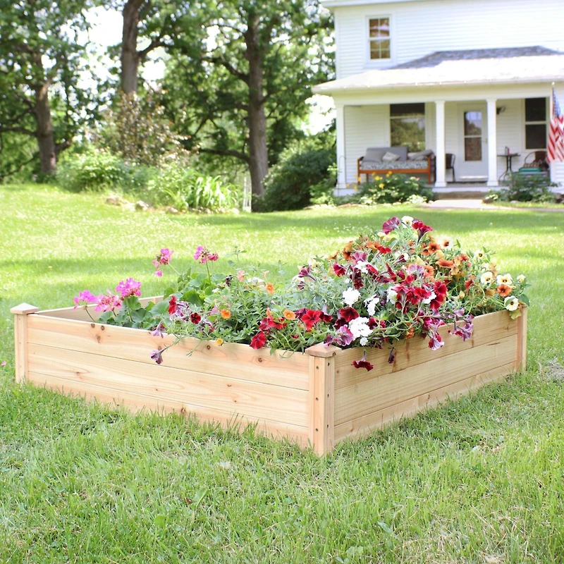 Square Wood Raised Garden Bed - Outdoor Elevated Planter Box for Flower, Vegetable, and Herb Gardening - 4 x 4