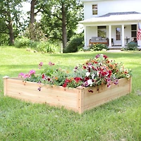 Square Wood Raised Garden Bed - Outdoor Elevated Planter Box for Flower, Vegetable, and Herb Gardening - 4 x 4