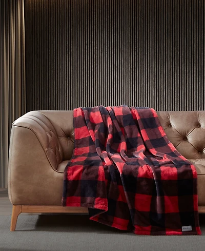 Eddie Bauer Plaid Faux Fur Throw, 50" x 60"