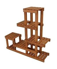 36-Inch Meranti Wood Indoor/Outdoor Multi-Tiered Plant Stand with Teak Oil Finish