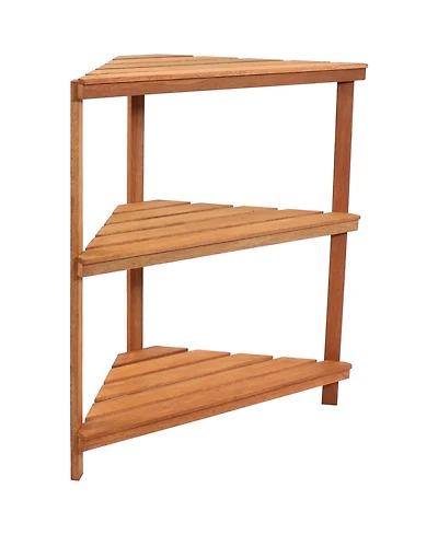 Meranti Wood 3-Tier Corner Plant Stand Shelves with Teak Oil Finish - Indoor/Outdoor Wooden Planter Furniture