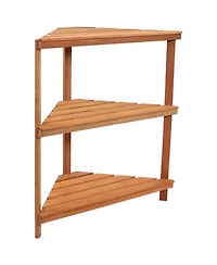 Meranti Wood 3-Tier Corner Plant Stand Shelves with Teak Oil Finish - Indoor/Outdoor Wooden Planter Furniture