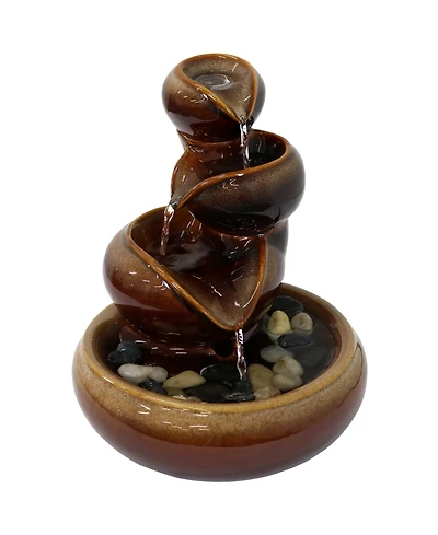 Indoor Home Decorative Glazed Smooth Ceramic Tiered Vessels Tabletop Water Fountain - 10" - Brown