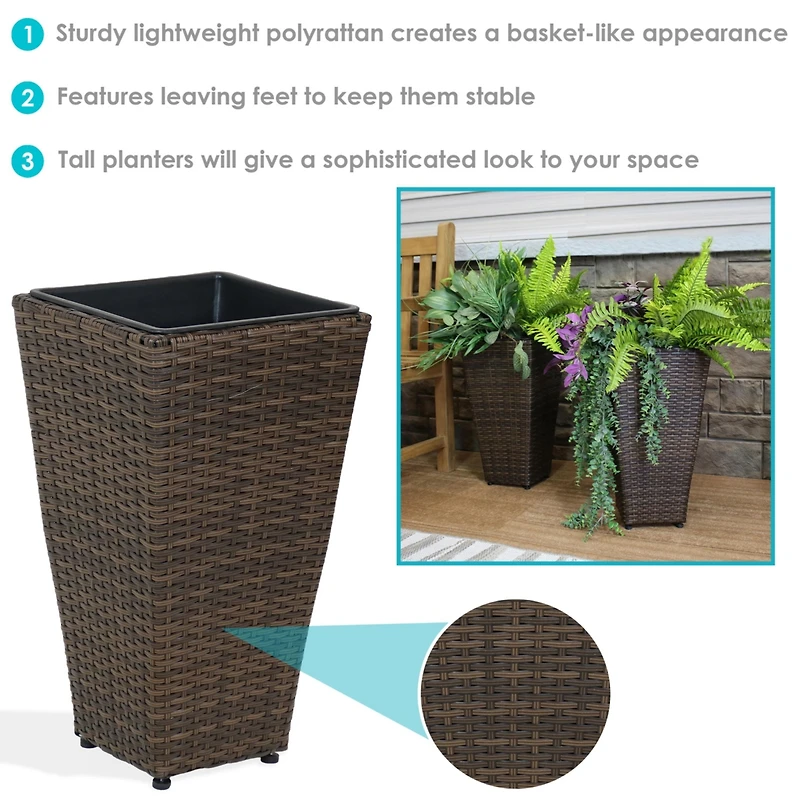 Modern Decorative Standing Square Polyrattan Planter Containers - Brown - 2-Pack