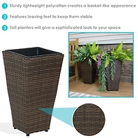 Modern Decorative Standing Square Polyrattan Planter Containers - Brown - 2-Pack